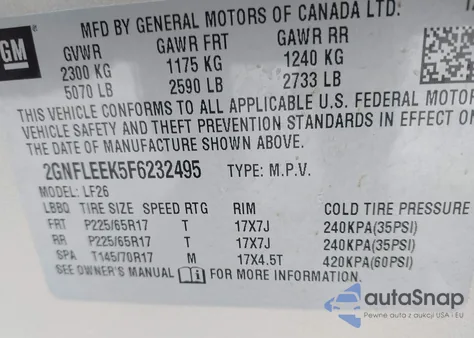 2015 Chevrolet Equinox Ls z USA, uszkodzony, nr VIN 2GNFLEEK5F6232495